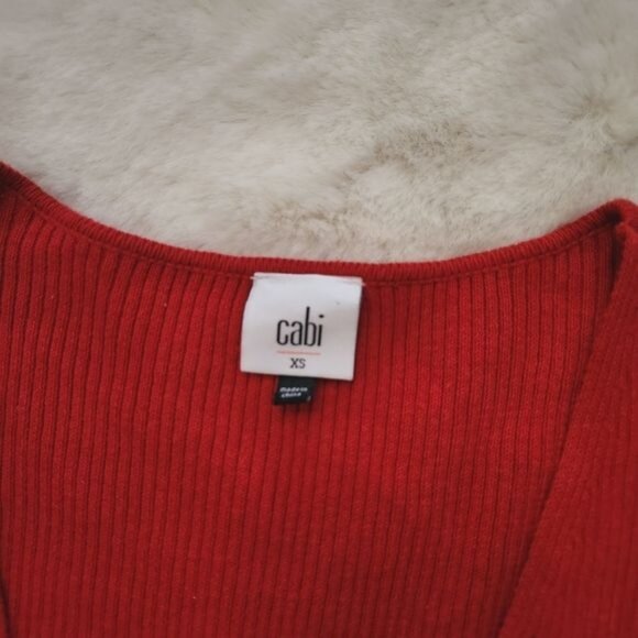 Cabi Sweater Womens Red Cardigan Cabaret Ribbed Cotton Balloon - Picture 4 of 13
